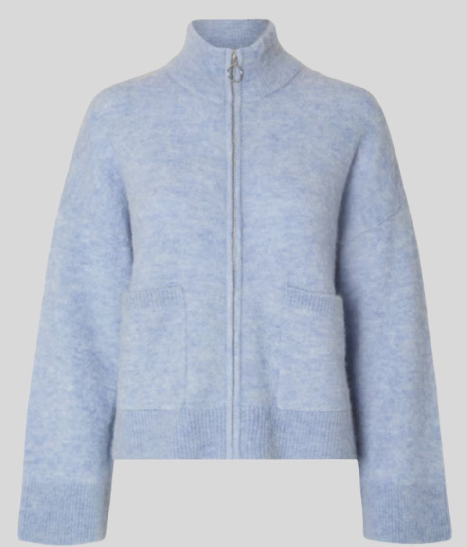 Light Blue Designer Sia Alpaca Wool Zip Cardigan