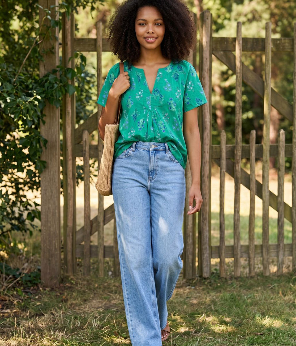 Green Floral Smock Blouse