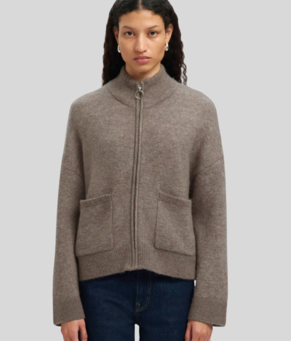 Mocha Designer Sia Alpaca Wool Zip Cardigan