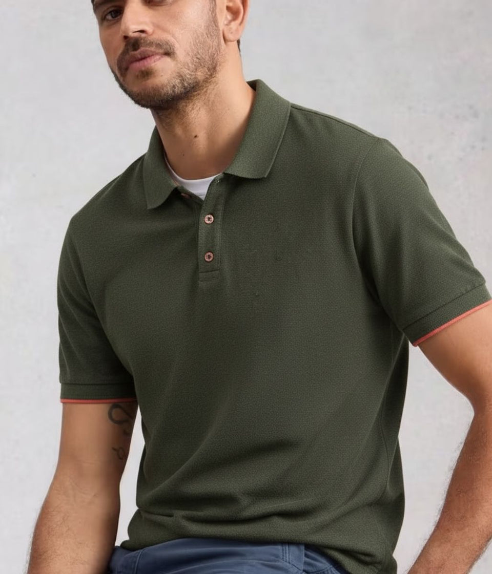 Mens Forest Green Cotton Polo Shirt