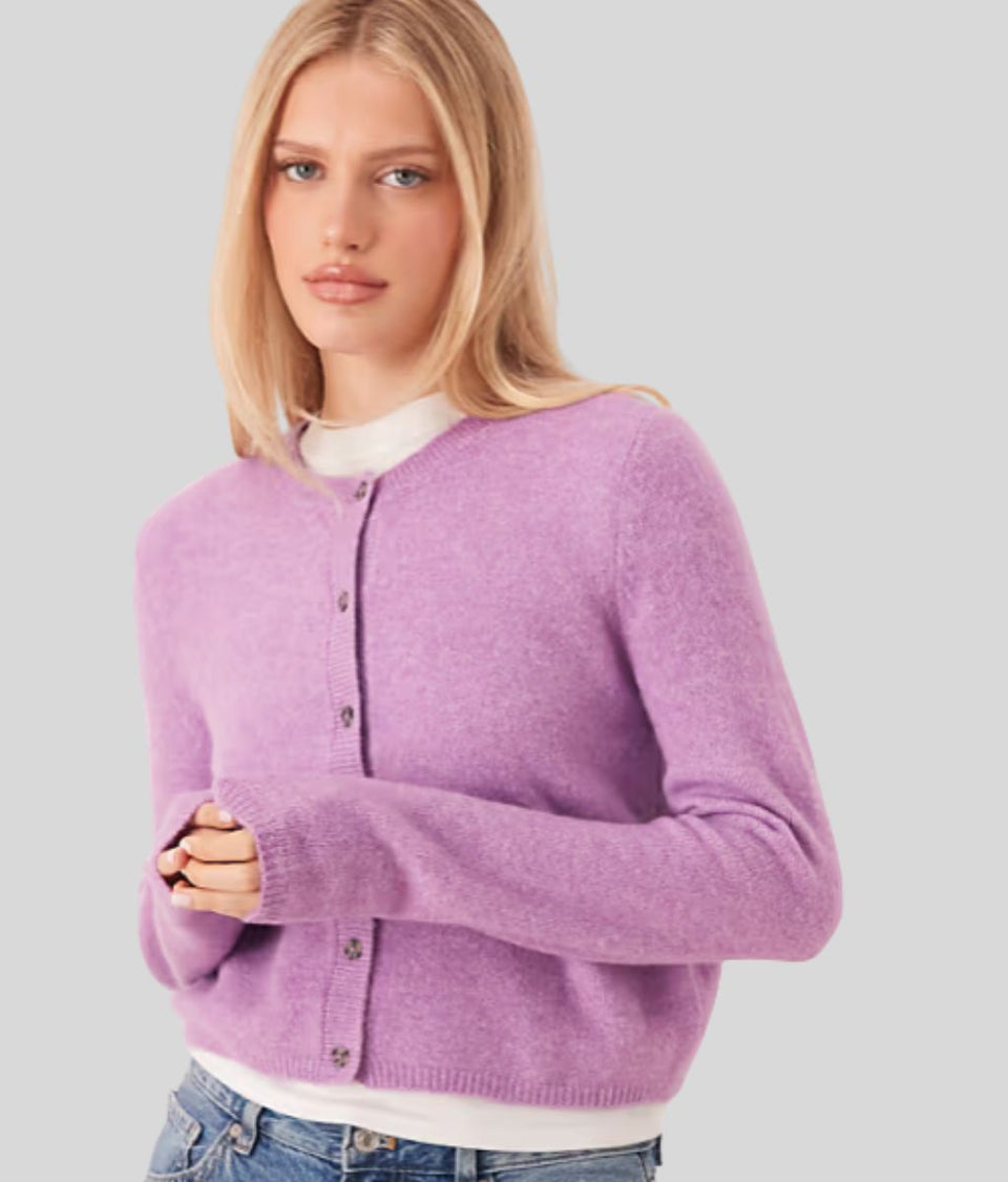 Violet Crew Neck Wool Blend Cardigan