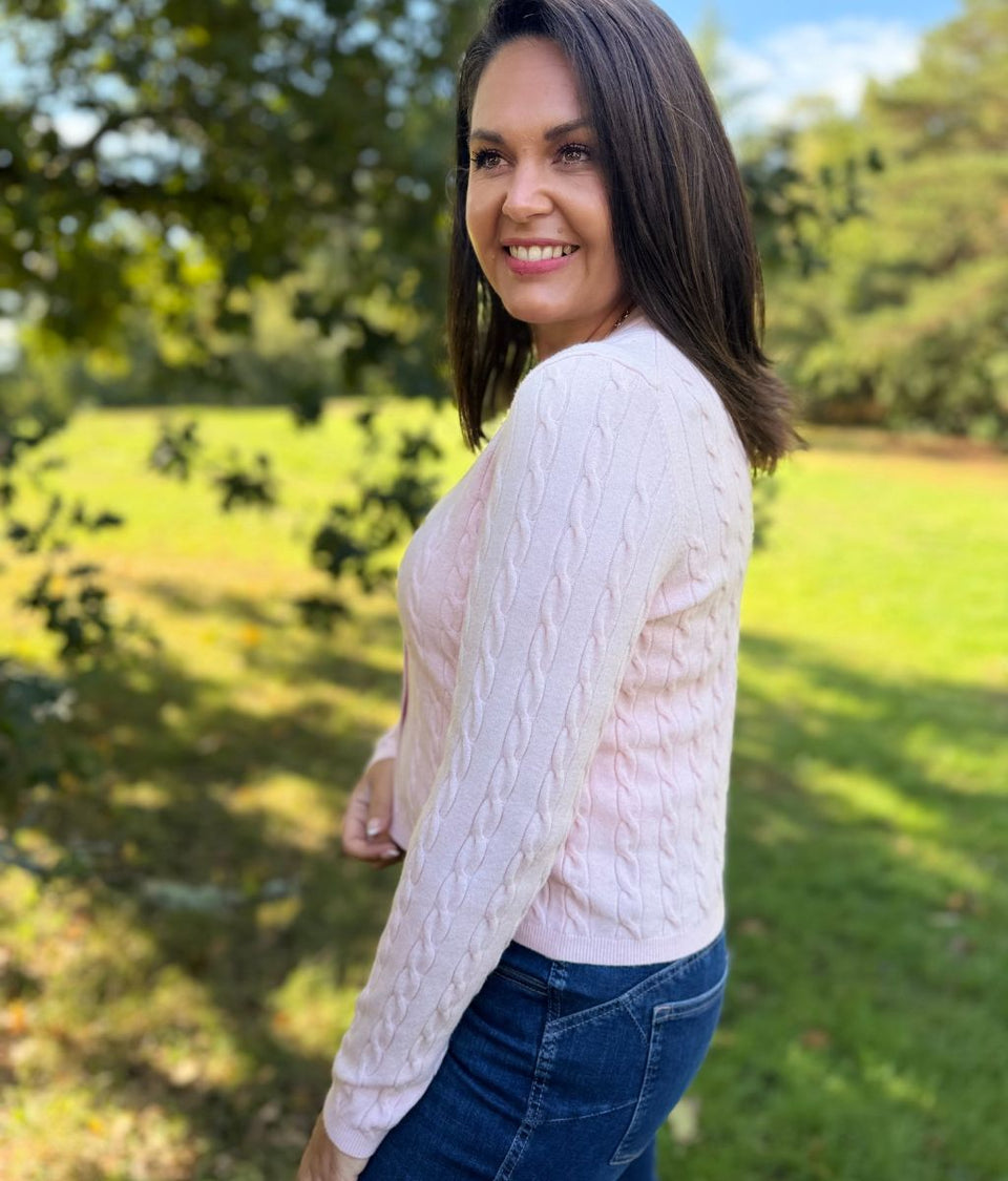 Pink Soft Touch Cable Knit Cardigan