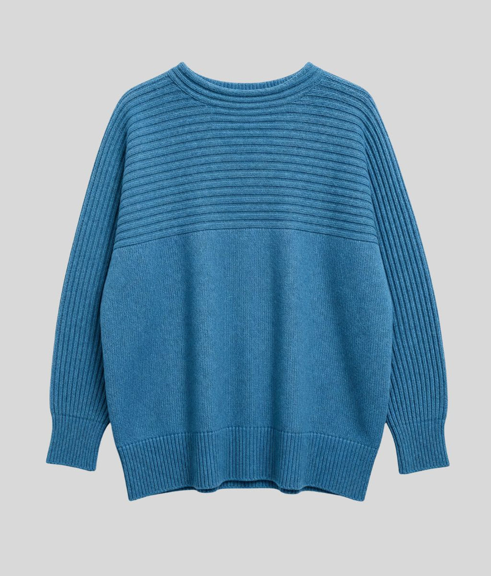 Turquoise Contrast Ribbed Premium Jumper
