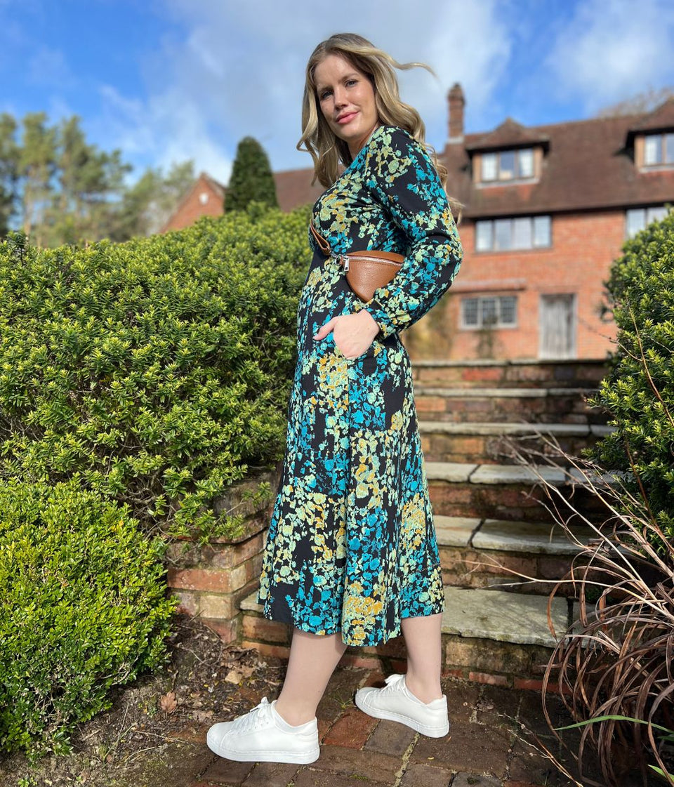 Megan Printed Long Sleeve Jersey Dress