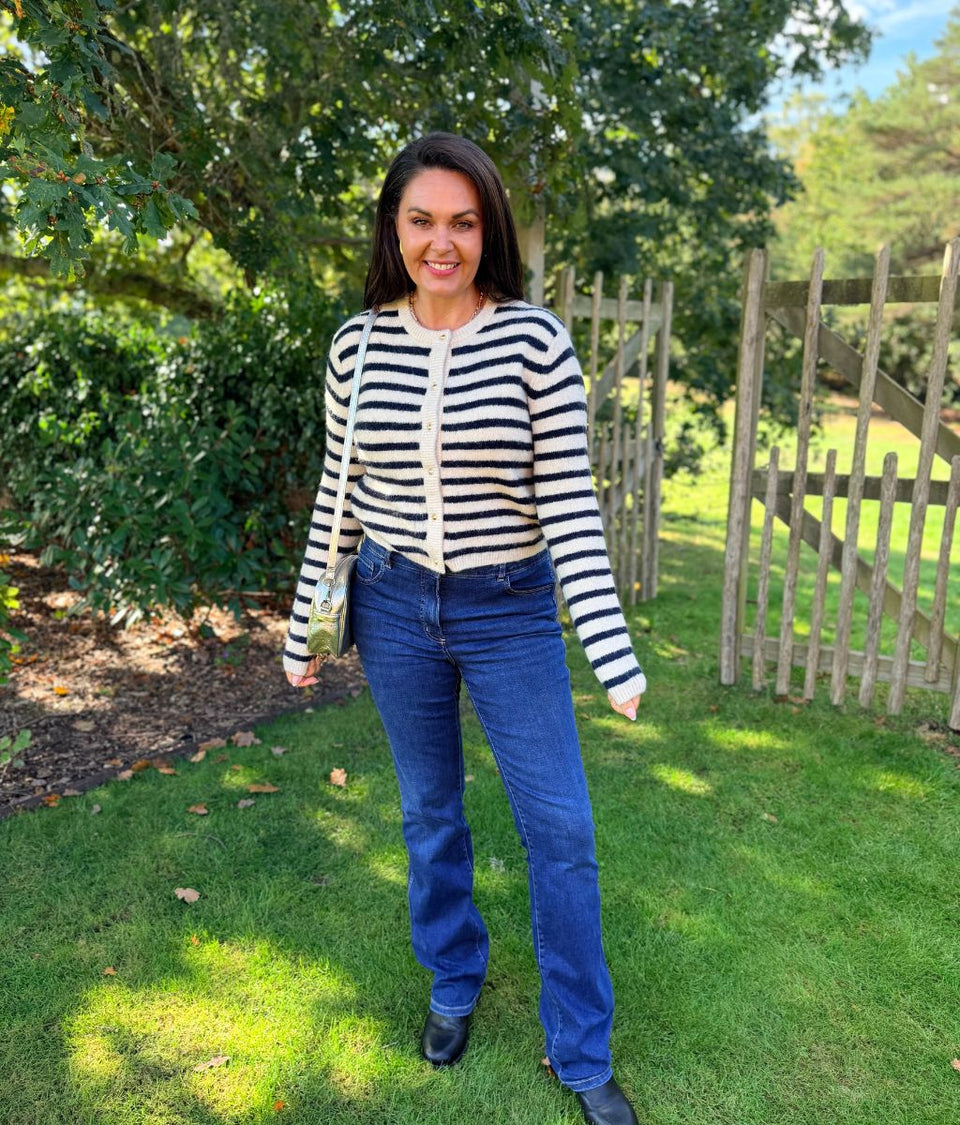 Ecru & Navy Striped Soft Knit Cardigan
