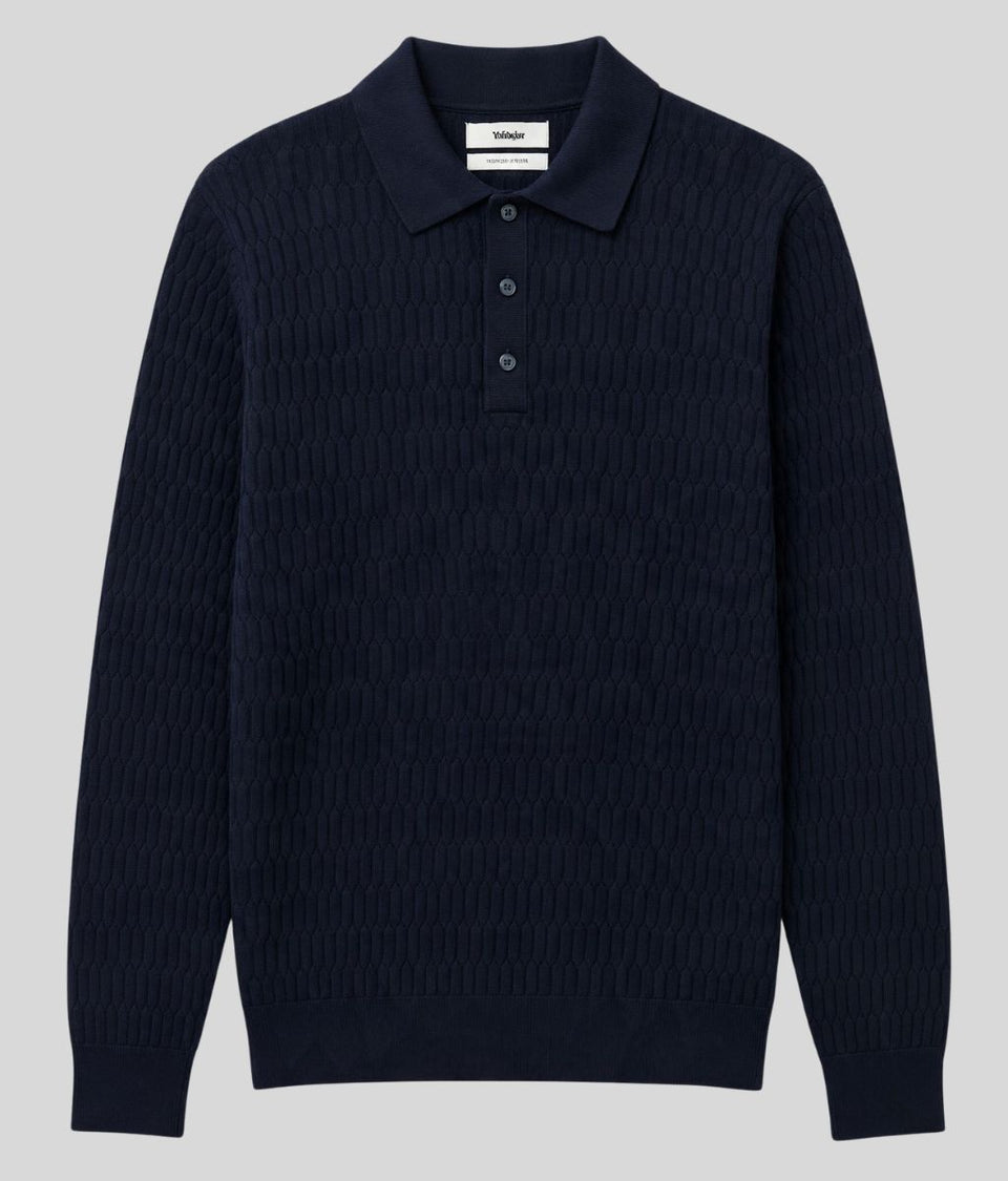 Mens Navy Cotton Modal Geometric Knit Jumper
