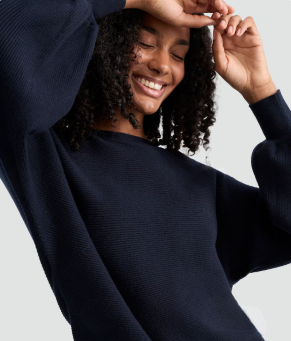 Navy Ribbed Batwing Jumper