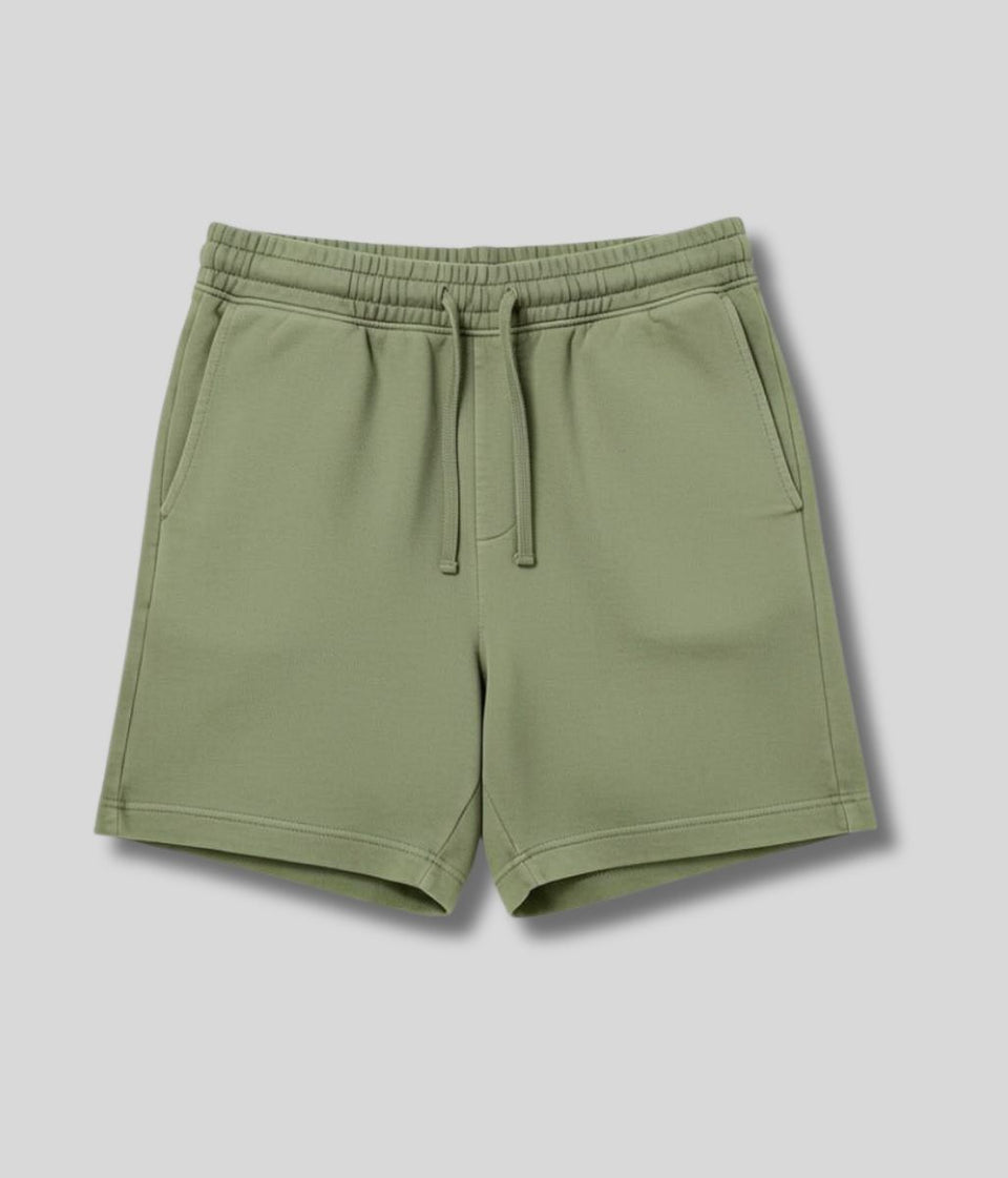 Mens Green Relaxed Fit Garment Dyed Jersey Shorts
