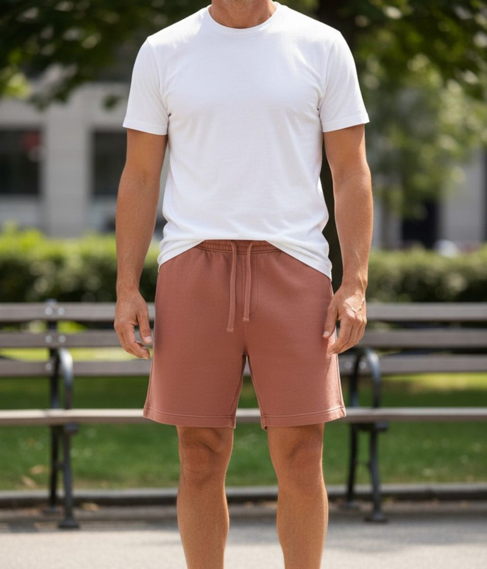 Mens Rust Relaxed Fit Garment Dyed Jersey Shorts