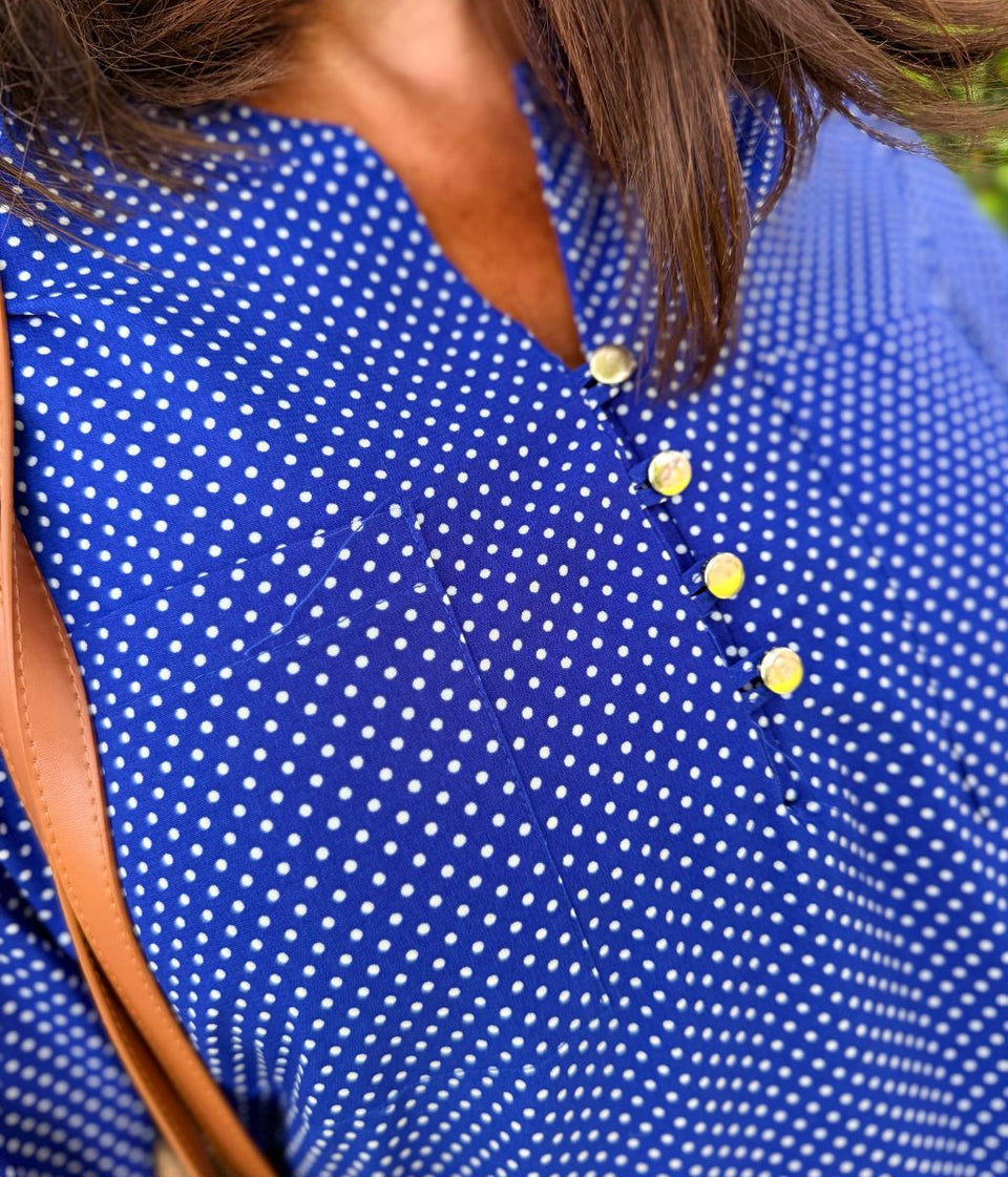 Blue Polka Dot Popover Blouse