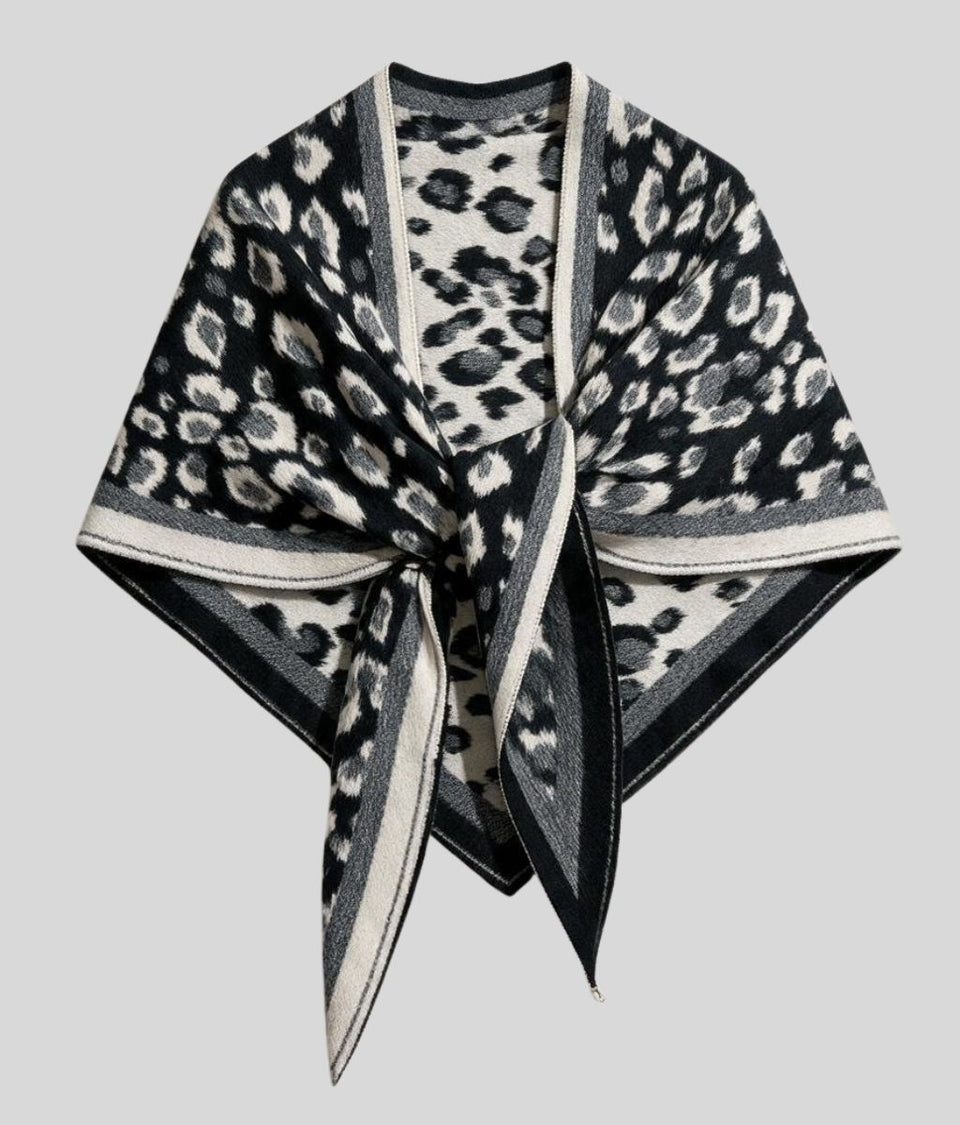 Black Leopard Print Triangle Wool Blend Scarf