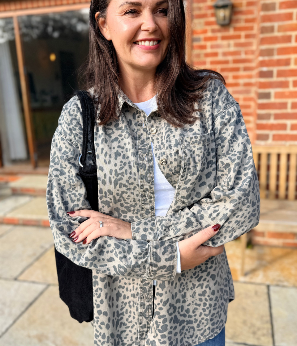 Leopard Print Oversize Denim Shirt