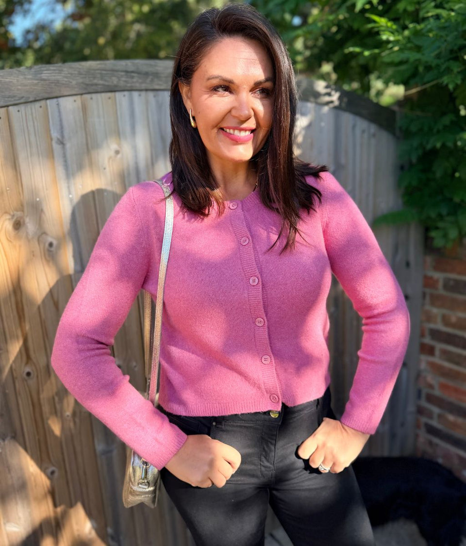 Pink Round Neck Soft Cardigan