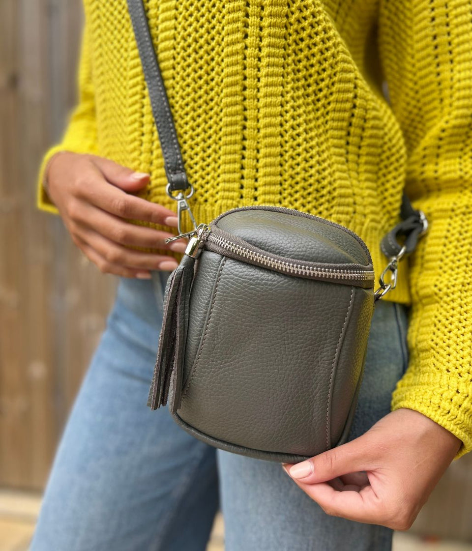 Genuine Grey Leather Crossbody Bag