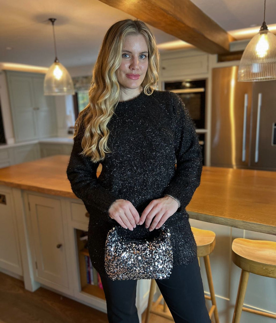 Black Sparkle Brushed Tunic Jumper