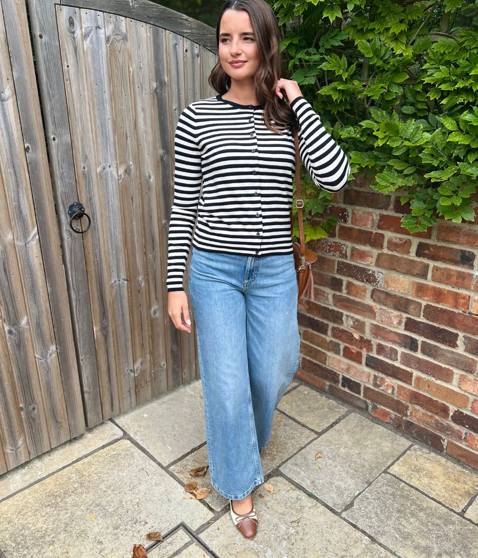 Black & White Striped Classic Cardigan
