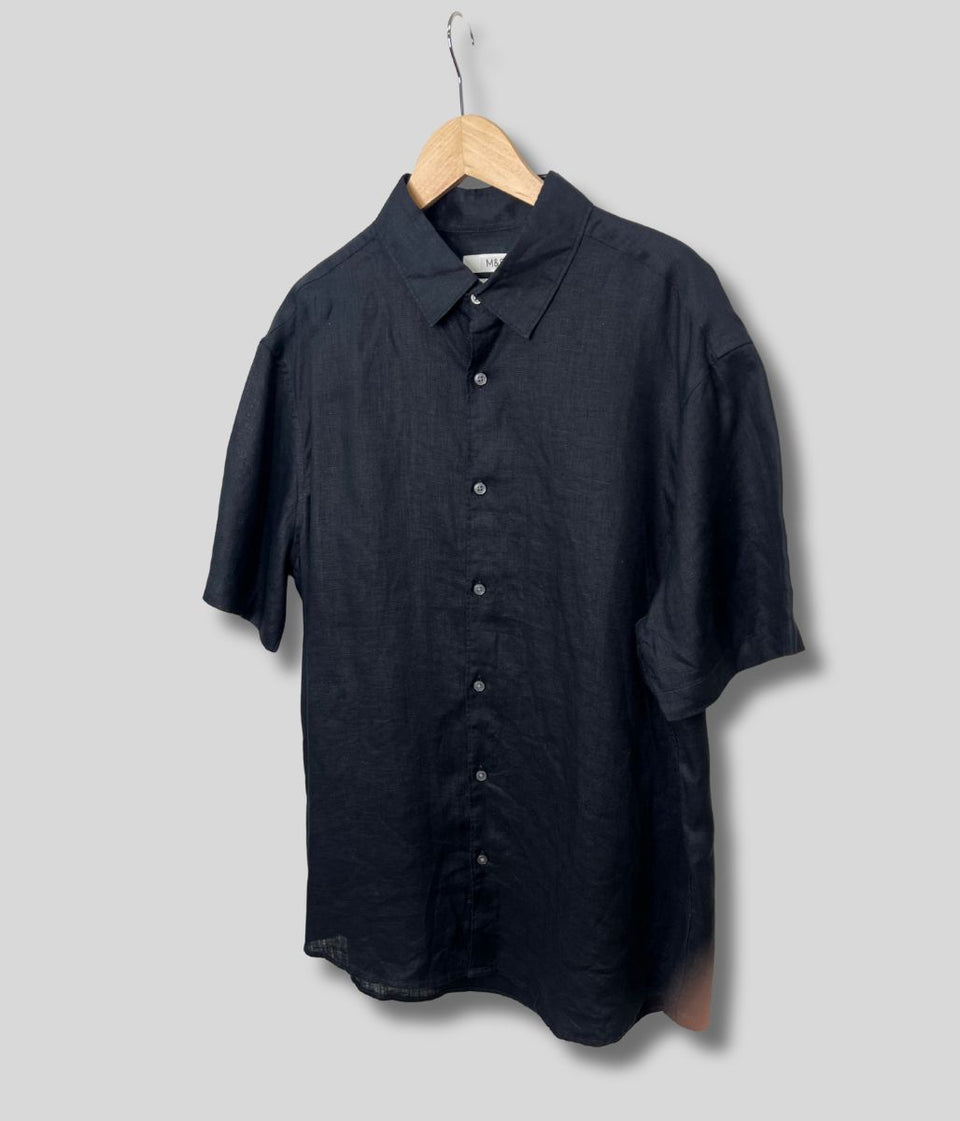 Mens Black Short Sleeve Linen Shirt