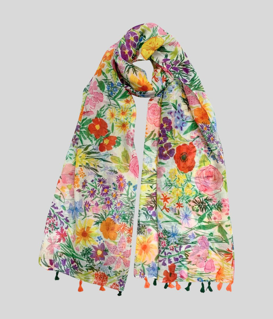Flower Print Tasselled Edge Scarf