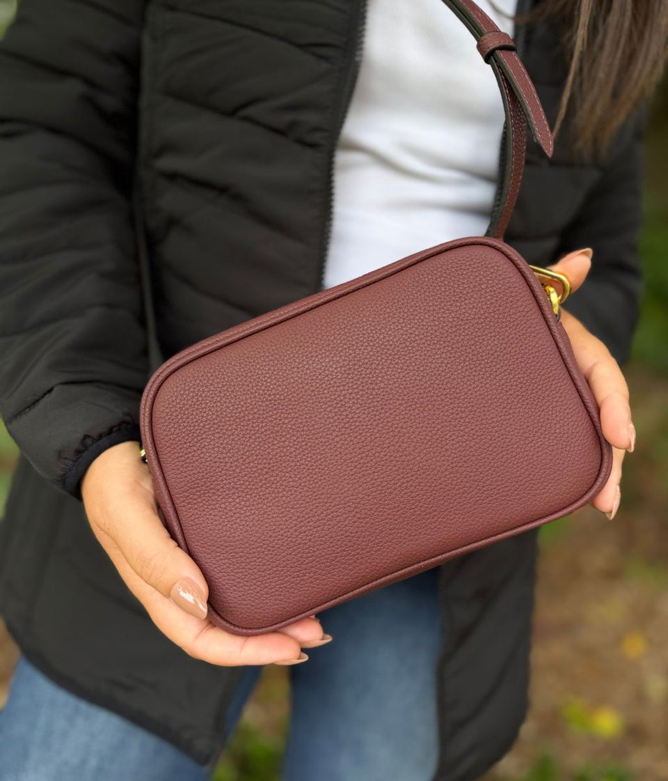 Burgundy Premium Leather Tassel Crossbody Bag Adjustable Strap & Zip Fastening