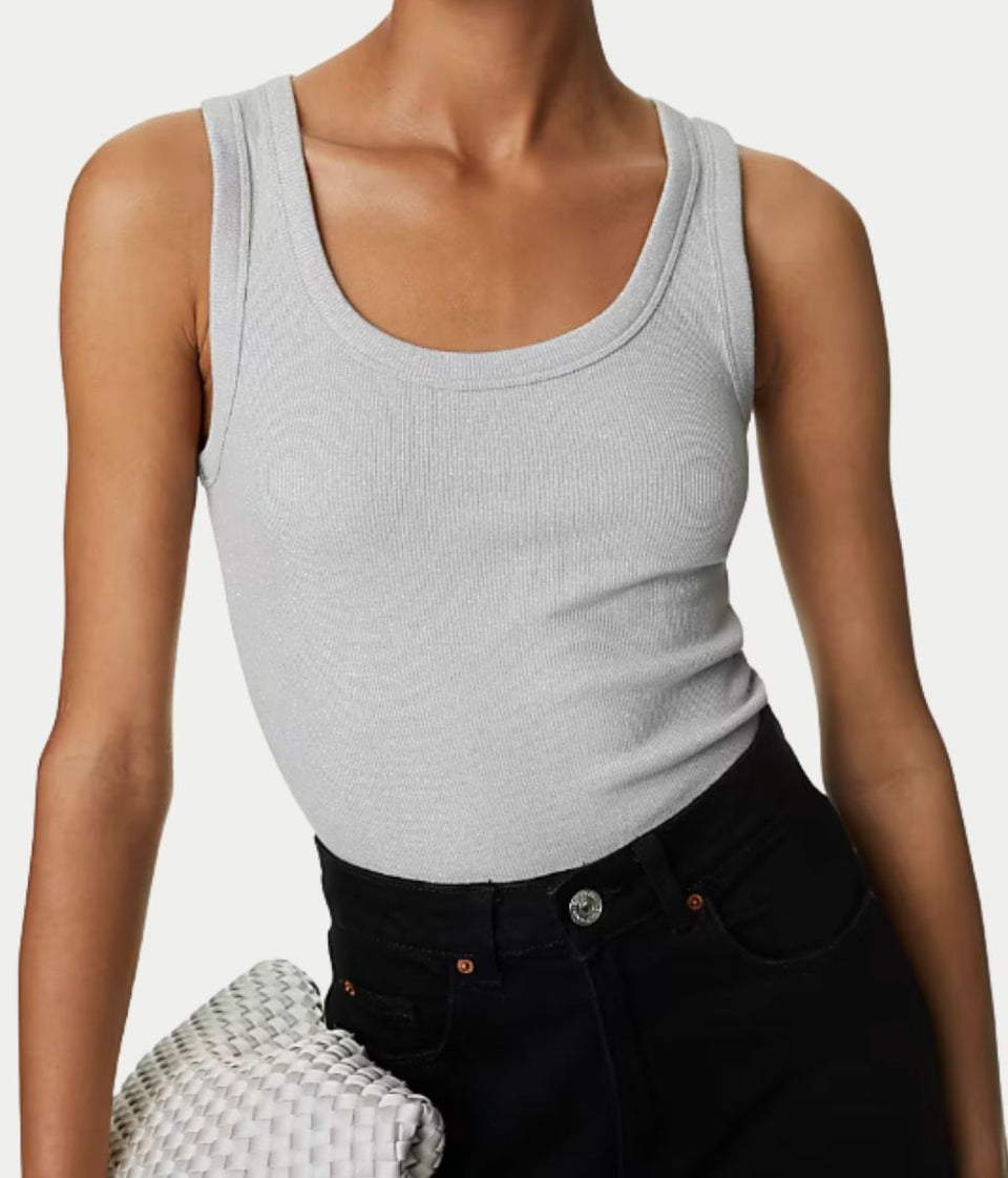Silver Sparkly Ribbed Vest