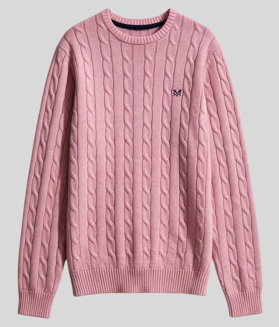 Mens Pink Oarsman Cable Knit Crew Neck Jumper