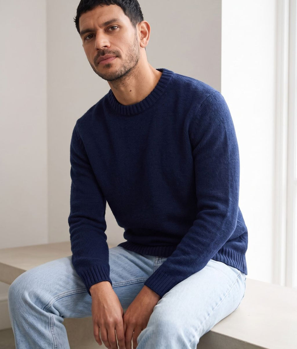 Mens Navy Lambswool Crew Neck Jumper