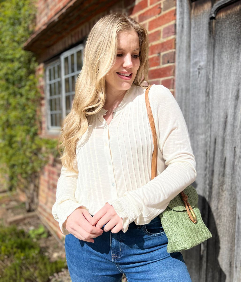 Green Cross Body Raffia Messenger Bag