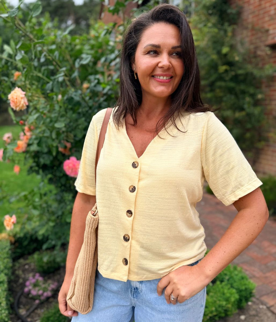 Yellow Jersey Button Through Top