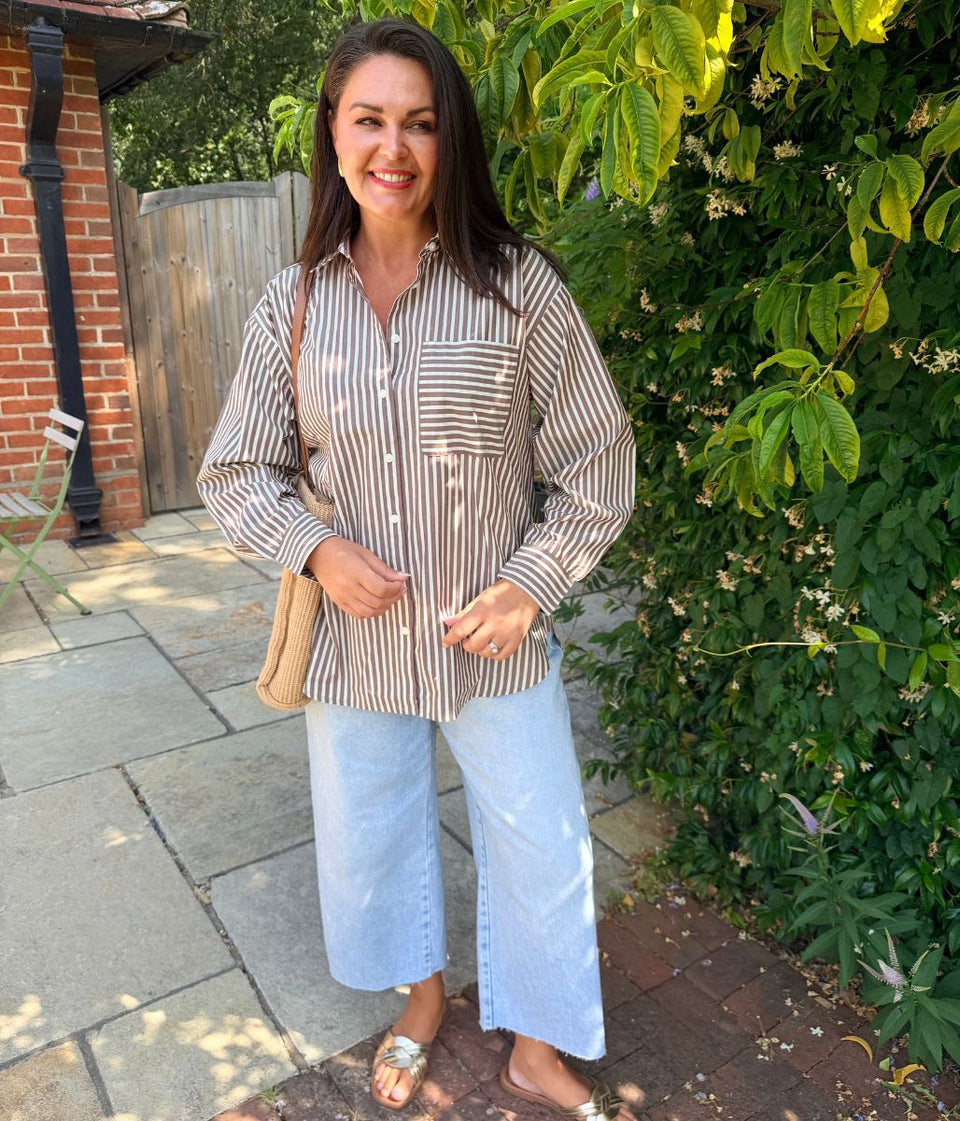 Brown Striped Relaxed Cotton Poplin Shirt