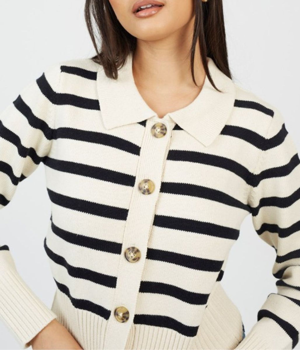 Brave Soul Striped Collared Cardigan