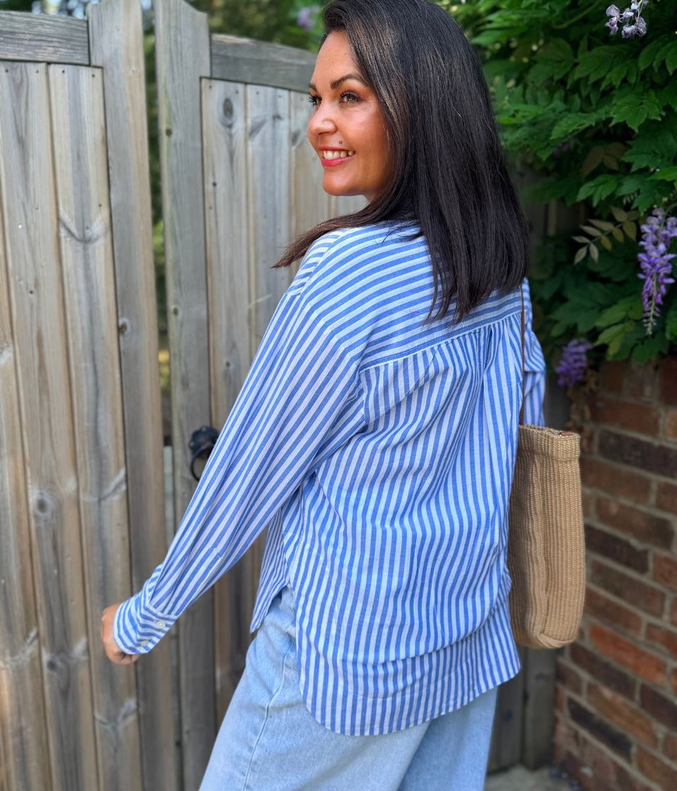 Blue Striped Relaxed Cotton Poplin Shirt