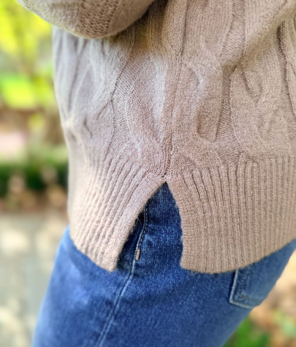 Brown Cable Knit Turtle Neck Jumper