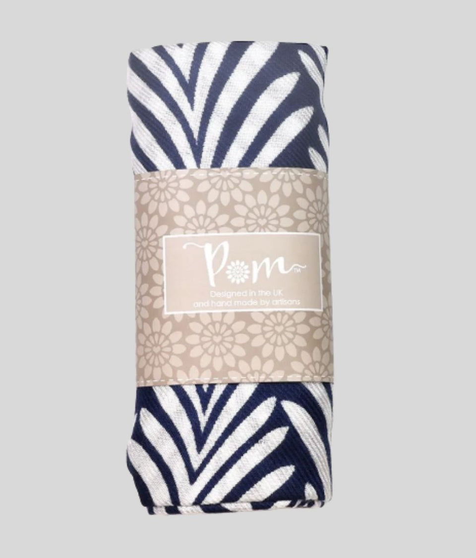 POM Navy Border Leaf Print Scarf