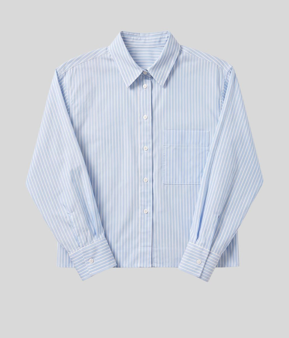 Light Blue Striped Poplin Modern Shirt