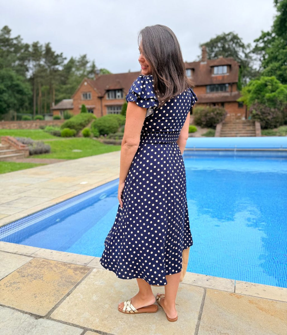 Navy Jasmine Spotted Midi Dress