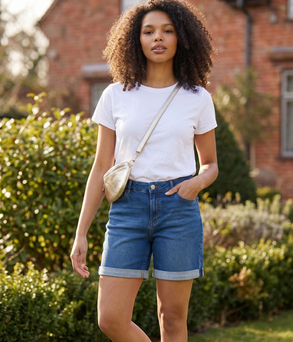 Mid Denim Turn Up Shorts