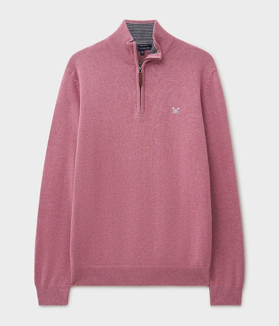 Light Pink Mens Cotton Half Zip Jumper