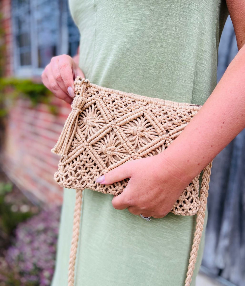 Natural Cross Body Crochet Bag