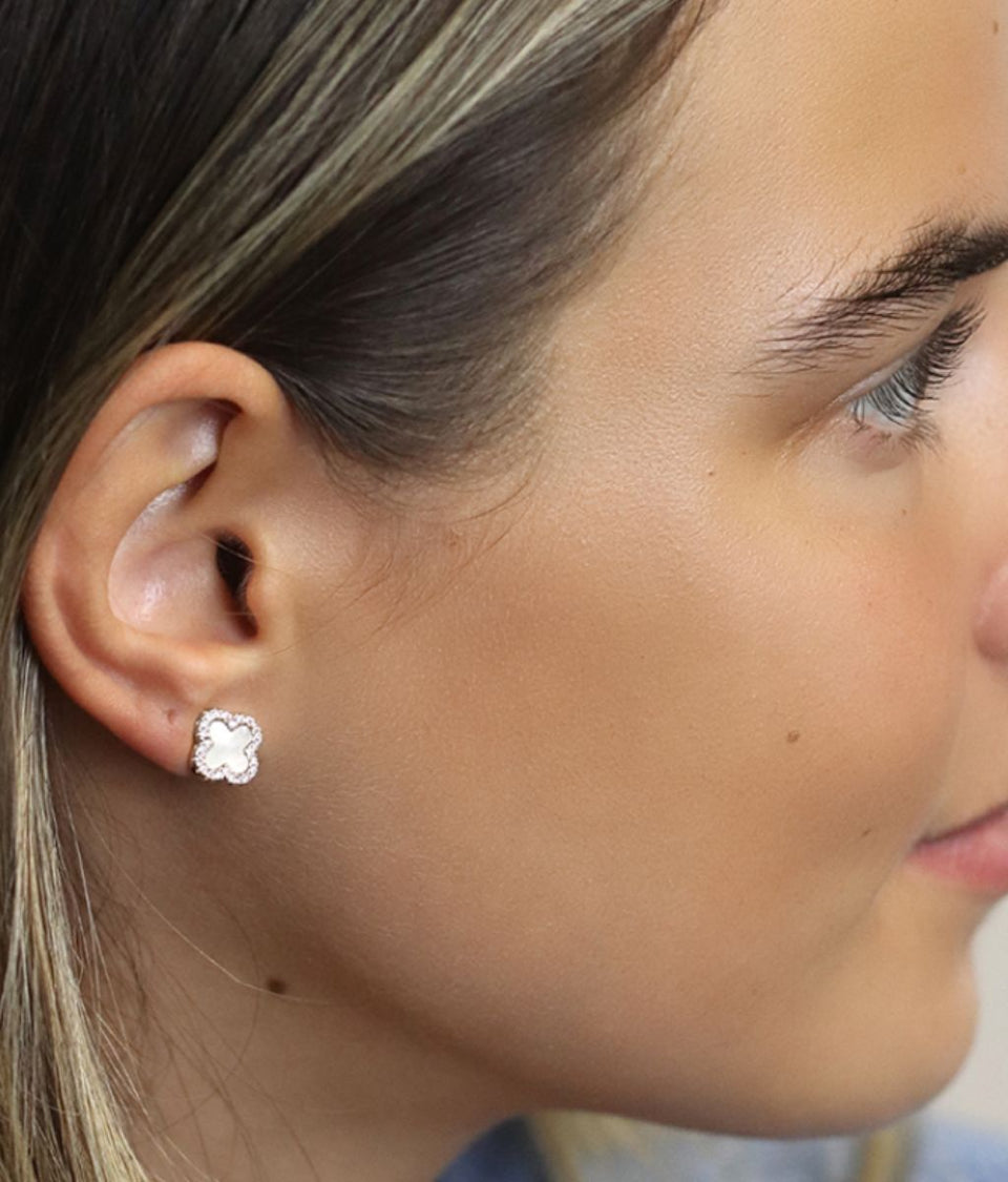 Silver Plated Crystal Edged Quatrefoil Earrings