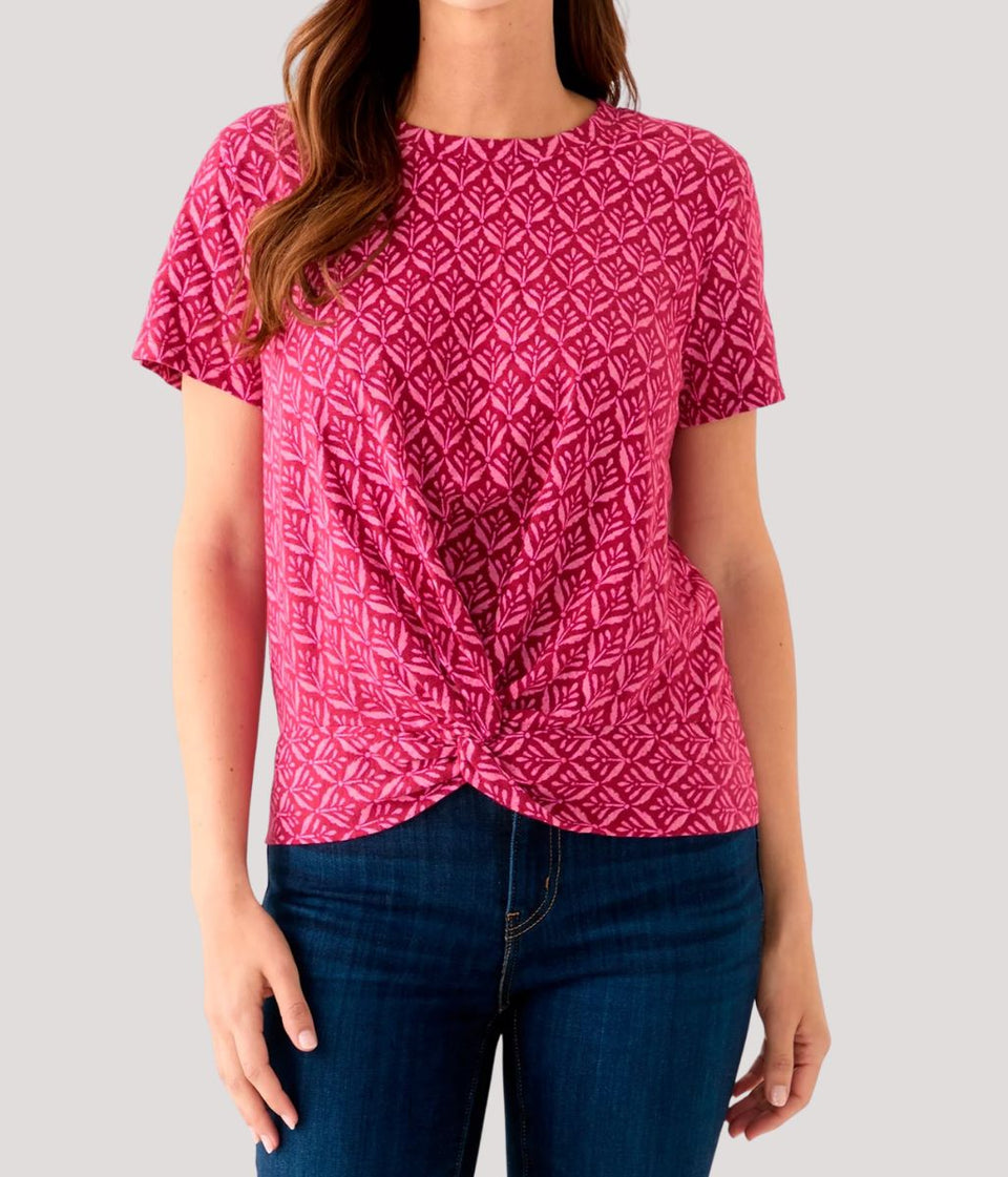 Pink Print Twist Front Top