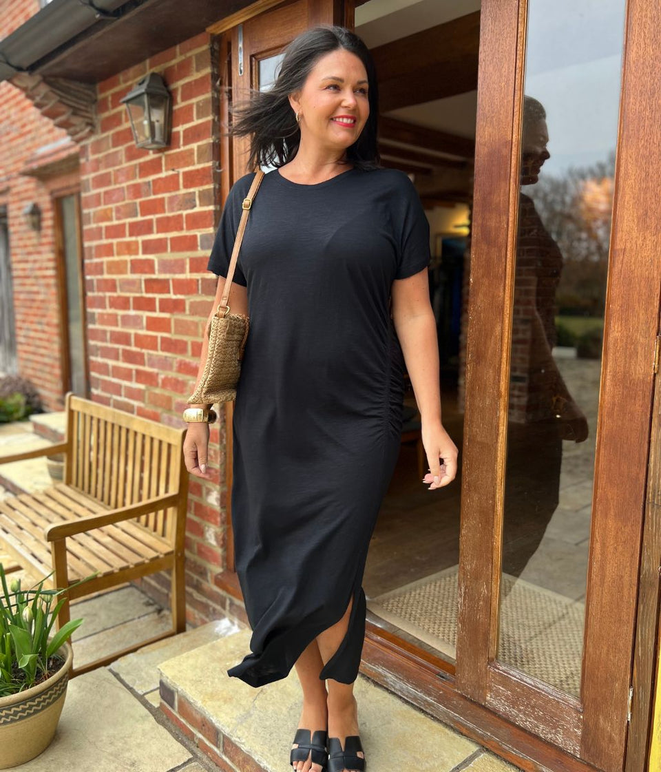 Black Ruched T Shirt Dress