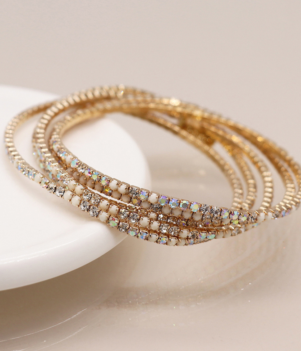 POM Gold Crystal Five Bracelet Stack