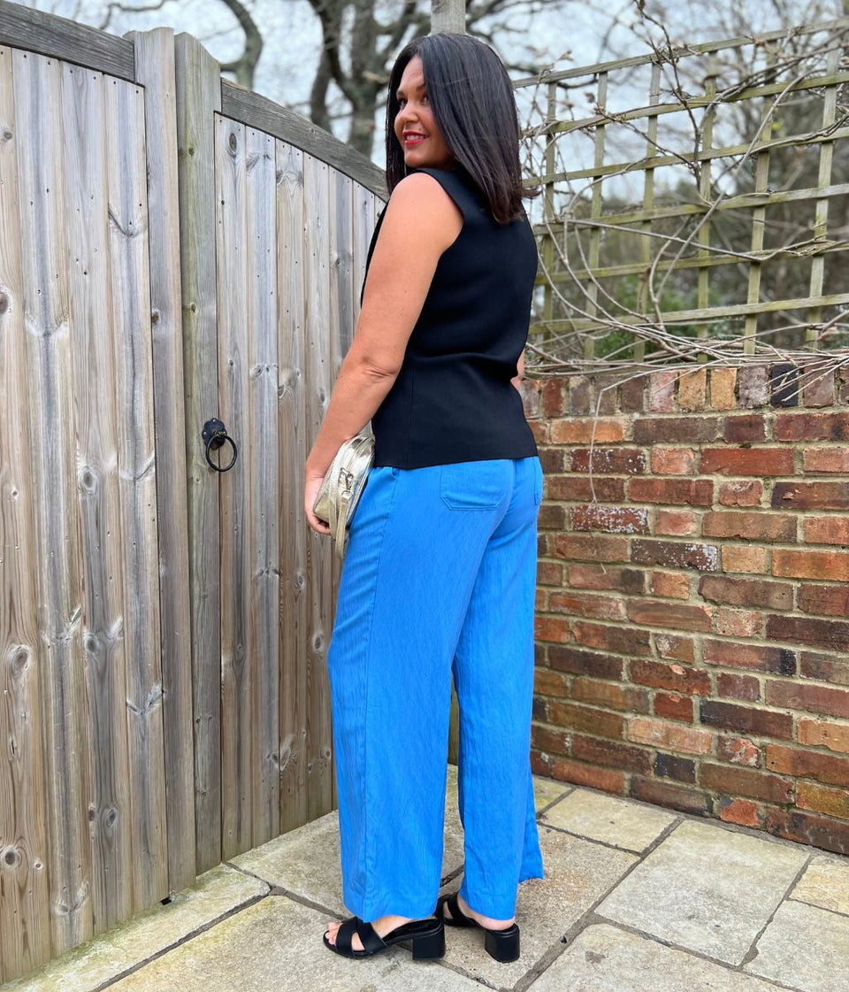 Blue Designer Wide Leg Trousers