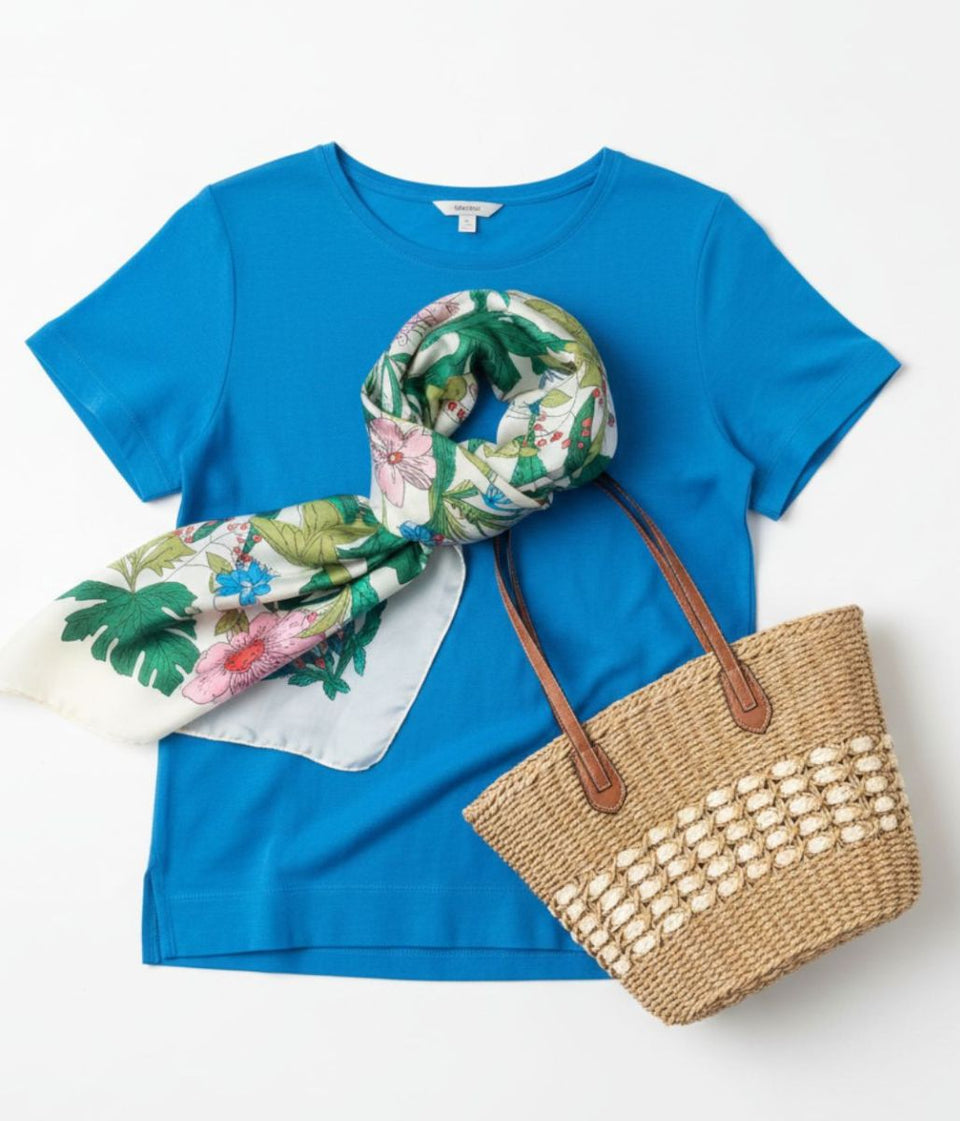Bright Blue Linen Blend Crew Neck Top