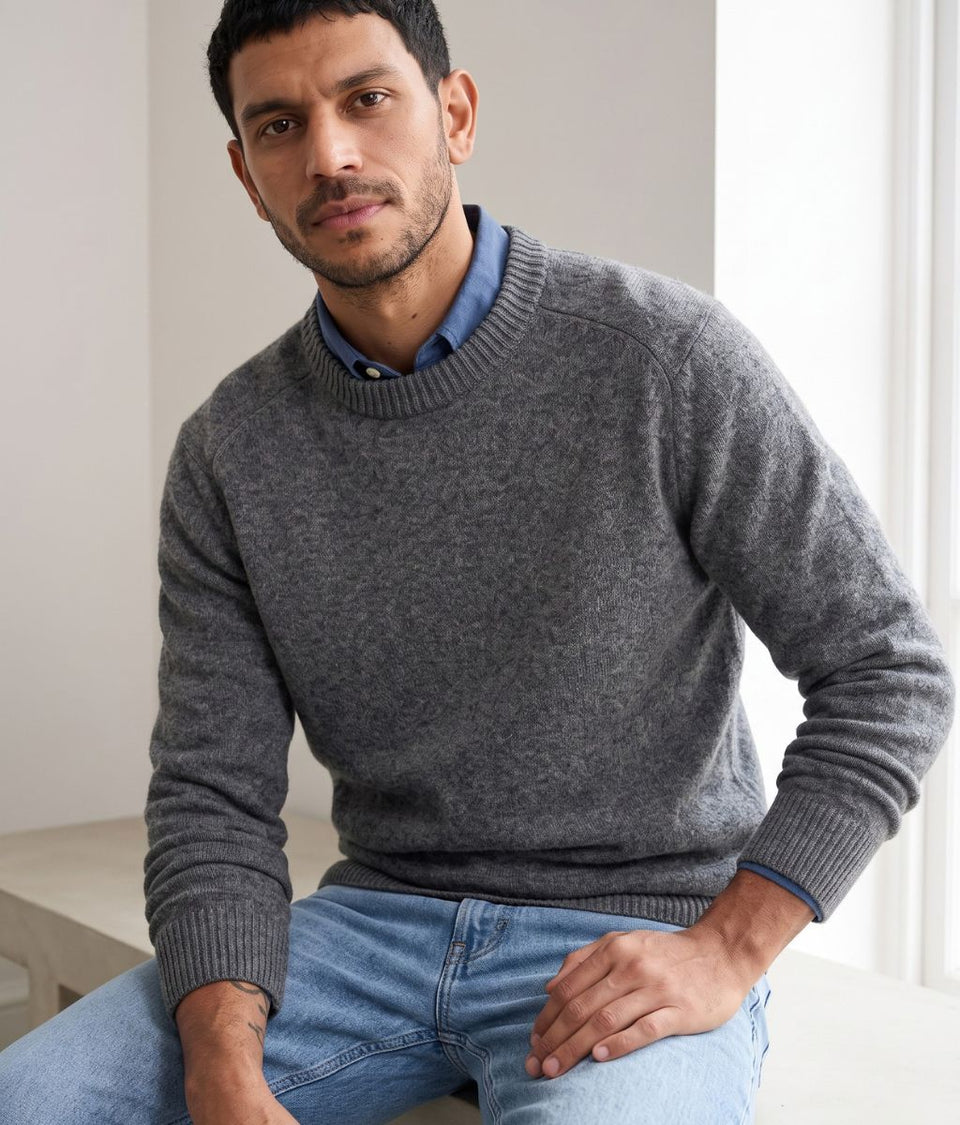 Mens Grey Crew Neck Jumper