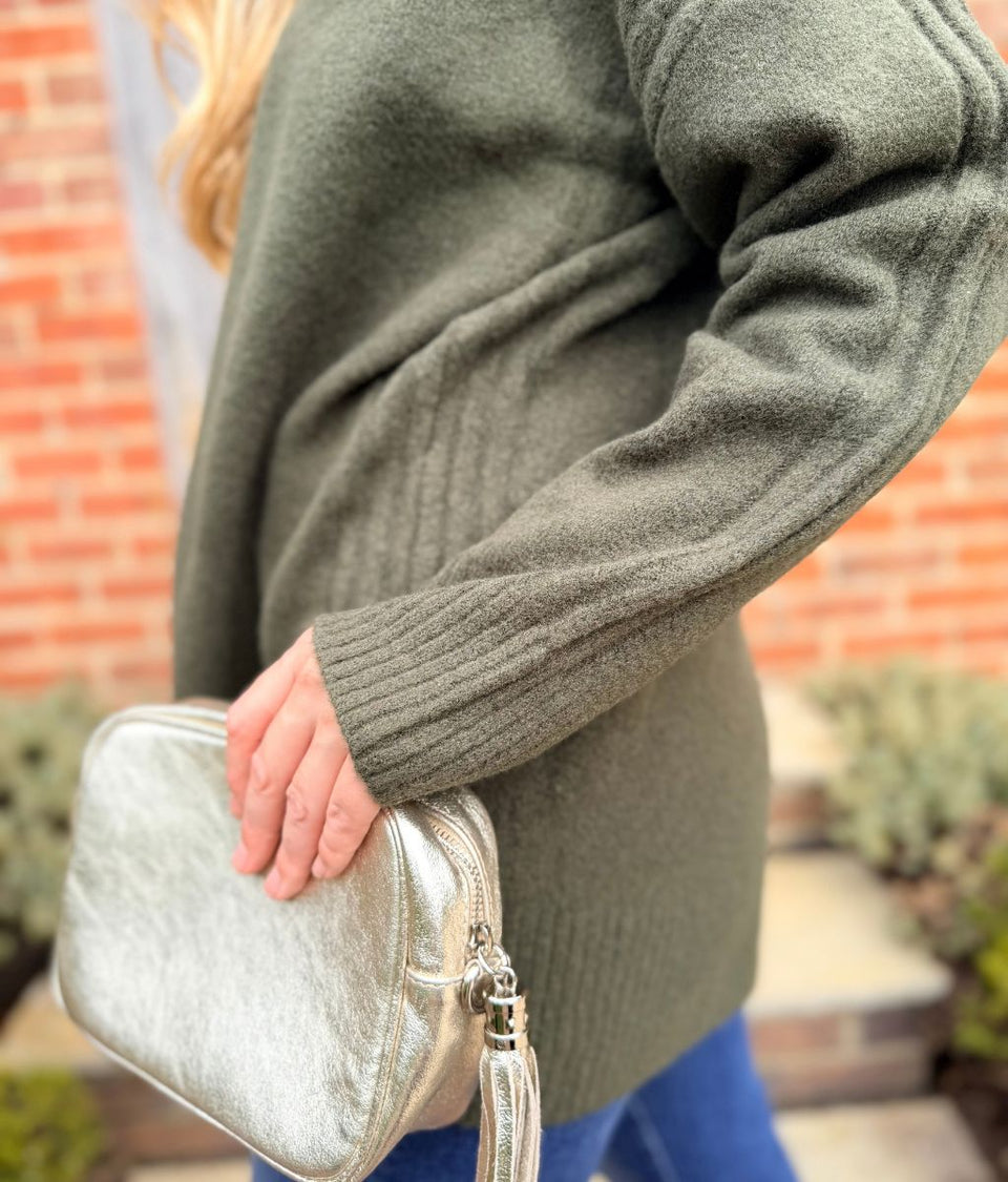 Khaki Funnel Neck Cosy Tunic Jumper