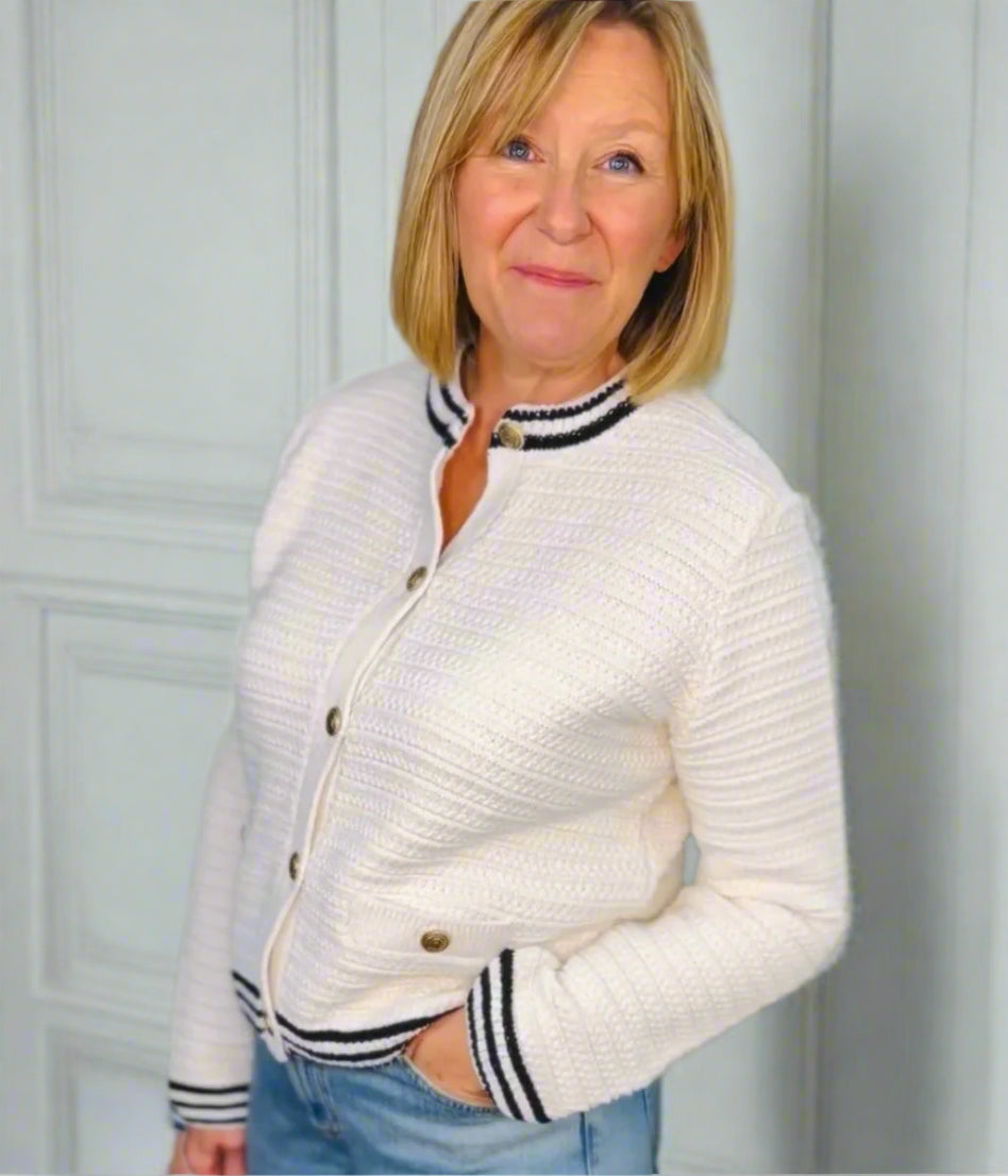Ivory Textured Cotton Rich Cardigan