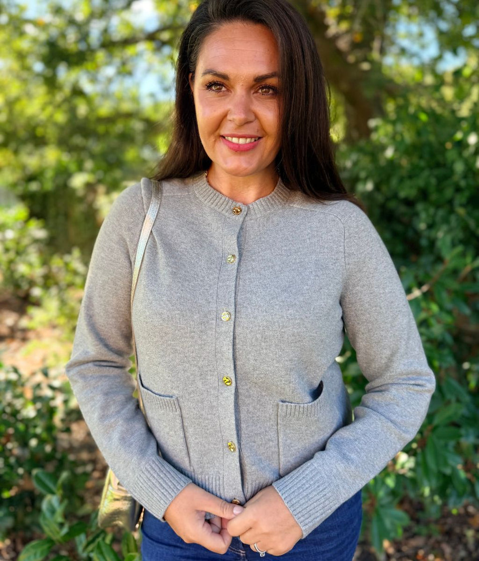 Grey Gold Button Pocket Cardigan