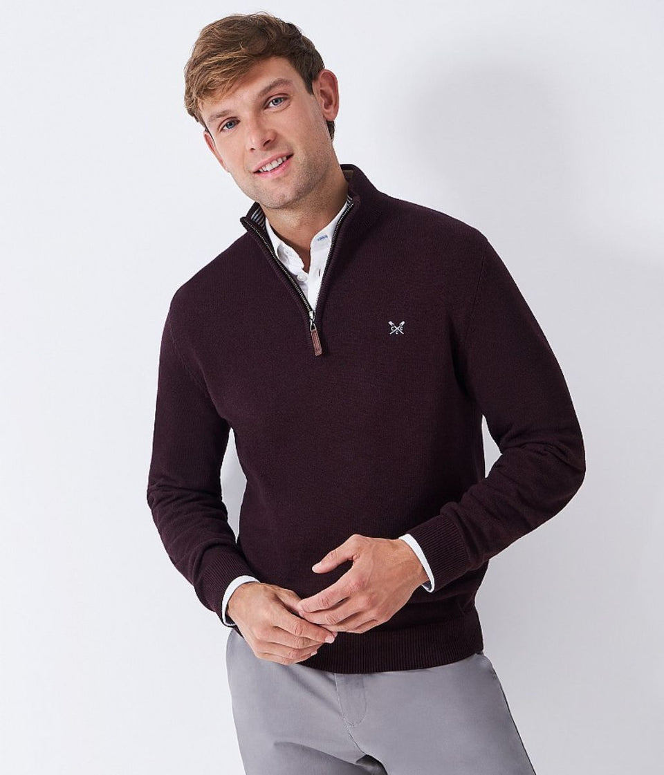 Aubergine Mens Cotton Half Zip Jumper
