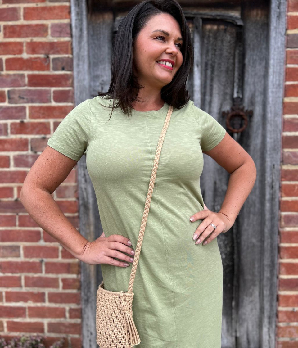 Fern Green Pure Cotton T Shirt Midi Dress